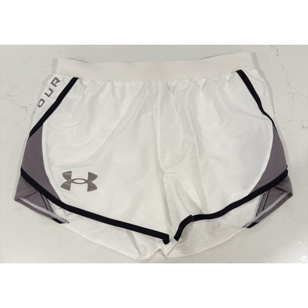 Under Armour Women's White/Gray Running Shorts Athletic Size Small Lined NWT
